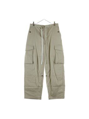 Loewe Anagram Wide Pants Drawstring Cotton Button Beige